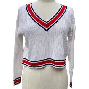 Tennis Prep Knit Sweater Preppy Stripes Tennis Golf Nautical Collegiate Sport-XS